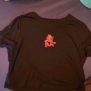 SHEIN, Size M, black crop top with a red dragon print on top middle